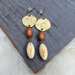 Handmade Gold Tone Saturn Pendant and Brown Dangle Earrings